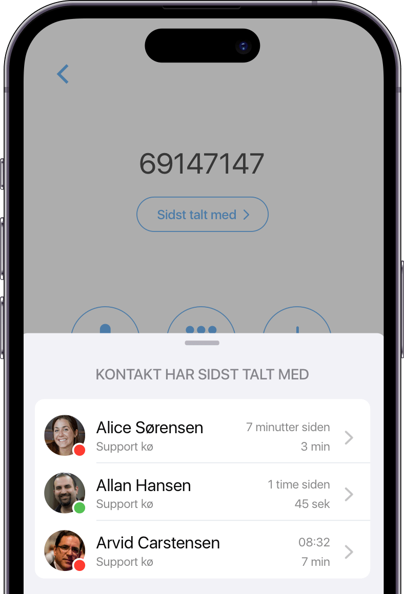 Se hvilken kontakt en agent på en telefonkø sidst har talt med