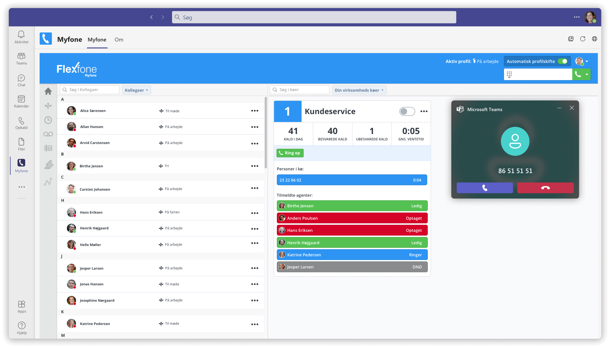 Telefoni i Teams - kontakter og køoversigt direkte i Teams-klienten